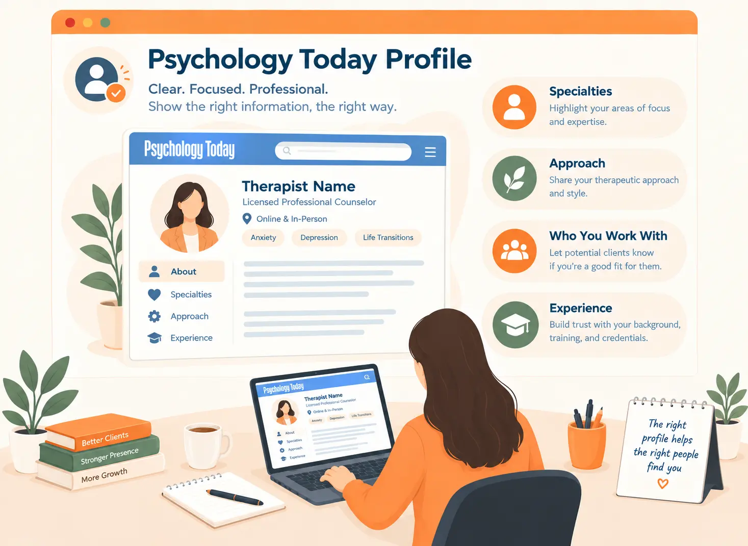 Directory and professional profile content writing and management servcies for therapists. 
